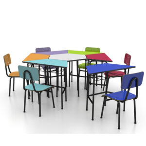 Conjunto Infantil Sextavado (6 cadeiras, 6 carteiras, 1 mesa de centro) - Colorida