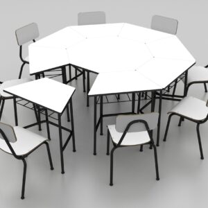 Conjunto Infantil Oitavado (8 cadeiras, 8 carteiras e 1 mesa de centro) - Branco/ovo